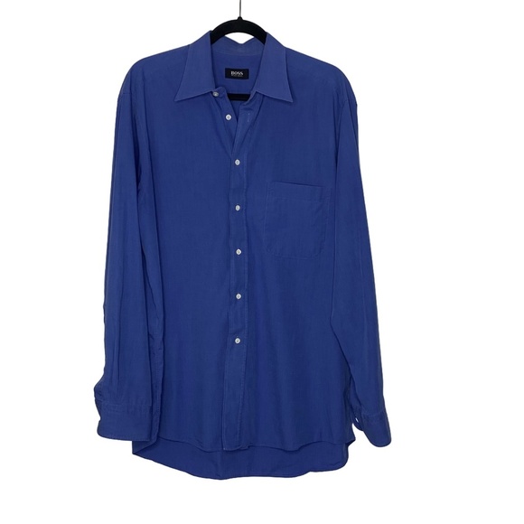 BOSS Hugo Boss Classic Blue Long Sleeve Dress Shirt Corporate Size 41/16 L EUC - Picture 2 of 14